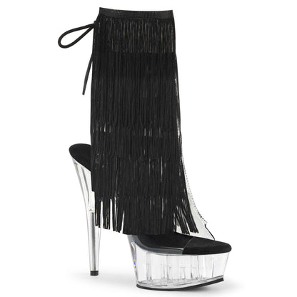 *6" Heel, 1 3/4" PF Open Toe/Heel Threaded Fringe Ankle Boot (Pleaser DEL1017TF/C-B/C)
