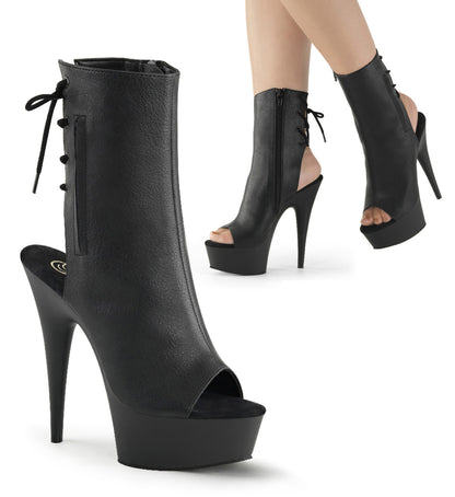 6" Heel, 1 3/4" PF Open Toe/Heel PF Ankle Boot (Pleaser DEL1018/B/M)