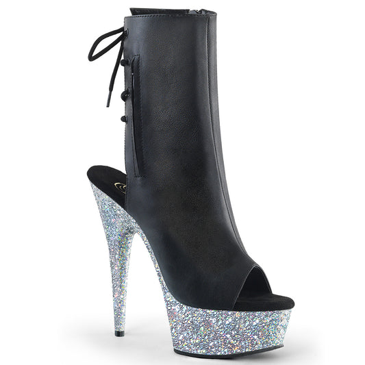 *6" Heel, 1 3/4" PF Open Toe/Heel Ankle Boot, Side Zip (Pleaser DEL1018LG/BPU/SG)