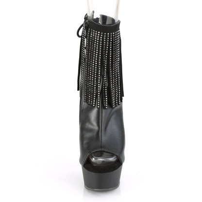 6" Heel, 1 3/4" PF Open Toe RS Fringe Ankle Boot, Side Zip (Pleaser DEL1018RSF/BPU/M)
