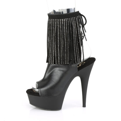 6" Heel, 1 3/4" PF Open Toe RS Fringe Ankle Boot, Side Zip (Pleaser DEL1018RSF/BPU/M)