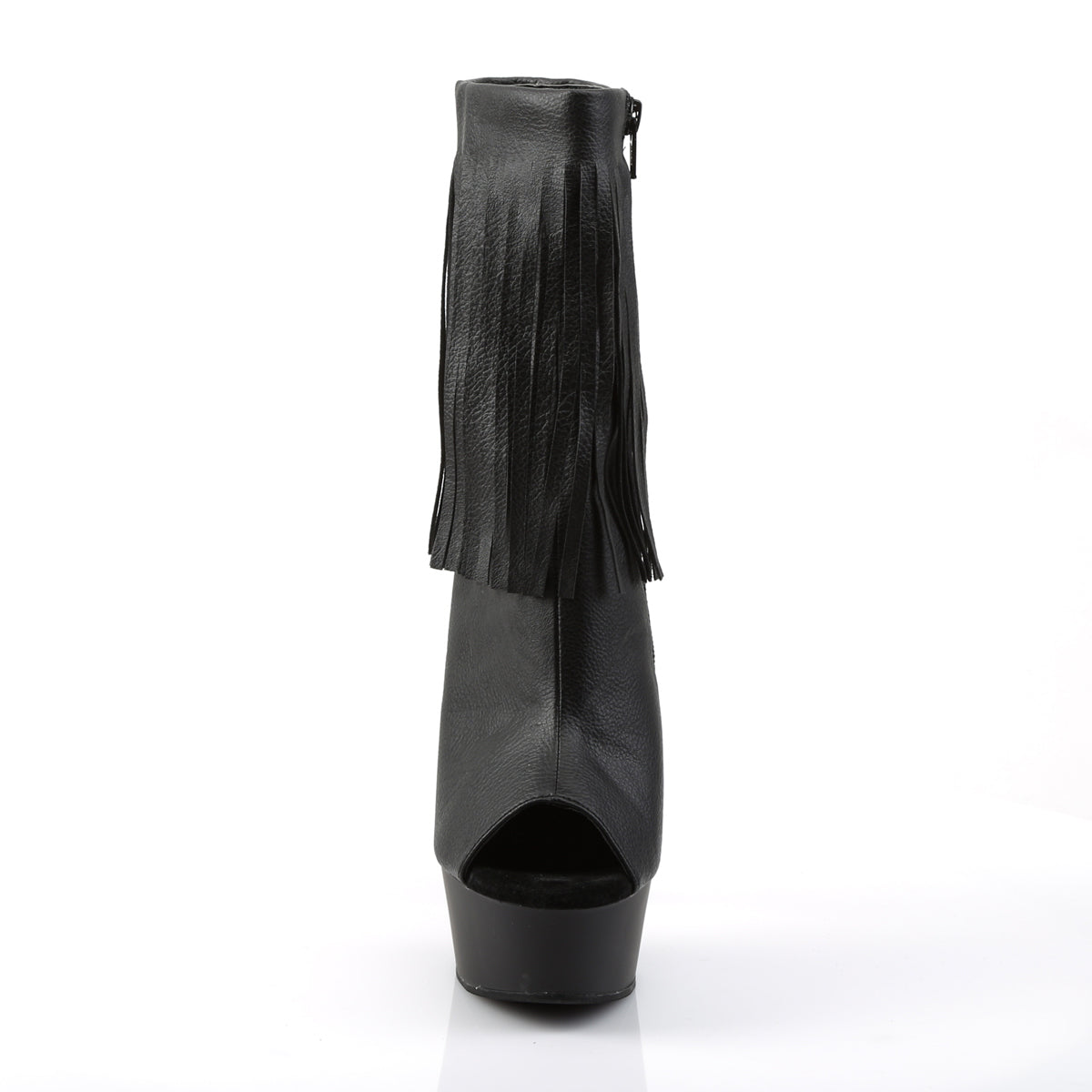 *6" Heel, 1 3/4" PF Open Toe/Heel Fringe Bootie, Side Zip (Pleaser DEL1019/BPU/M)
