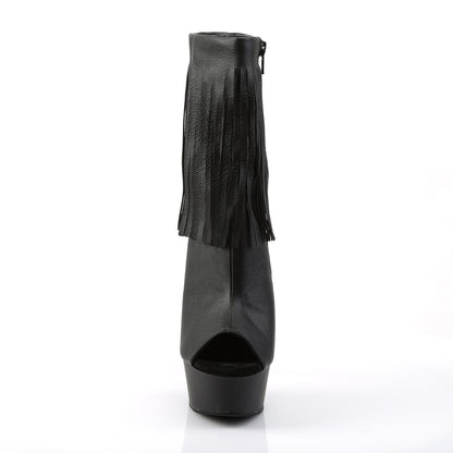 *6" Heel, 1 3/4" PF Open Toe/Heel Fringe Bootie, Side Zip (Pleaser DEL1019/BPU/M)