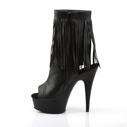 *6" Heel, 1 3/4" PF Open Toe/Heel Fringe Bootie, Side Zip (Pleaser DEL1019/BPU/M)