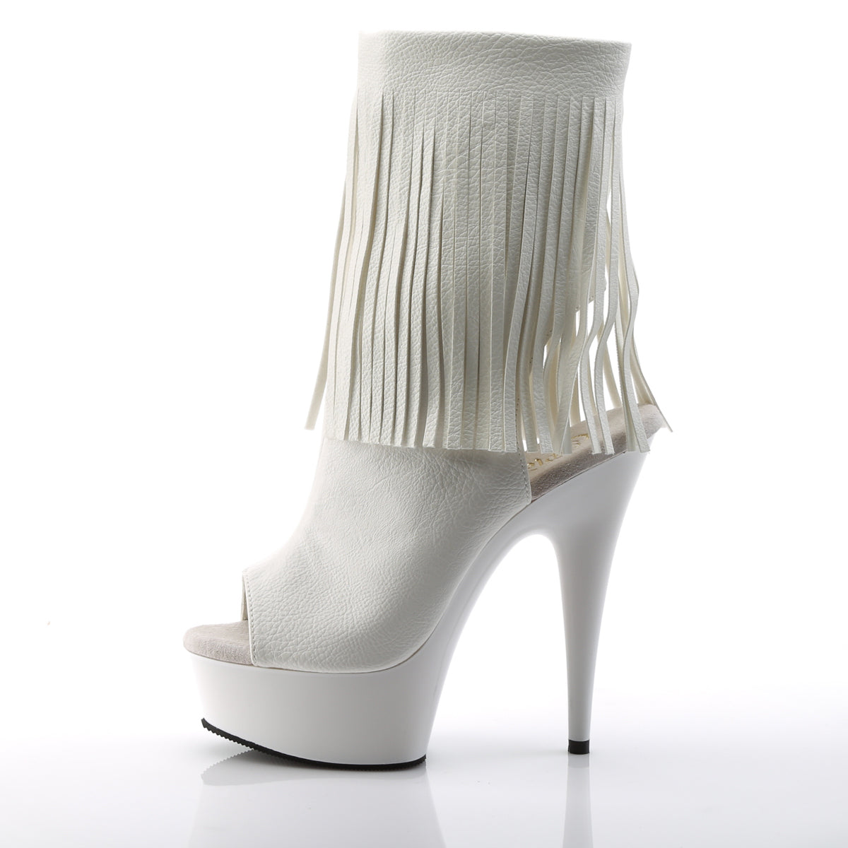*6" Heel, 1 3/4" PF Open Toe/Heel Fringe Bootie, Side Zip (Pleaser DEL1019/BPU/M)