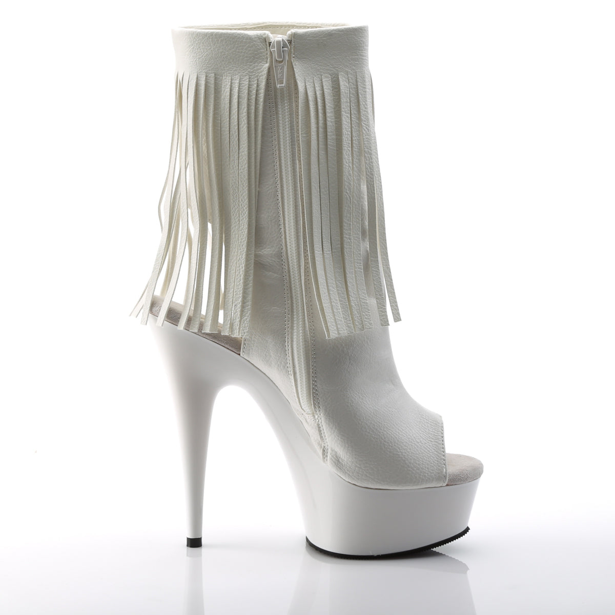 *6" Heel, 1 3/4" PF Open Toe/Heel Fringe Bootie, Side Zip (Pleaser DEL1019/BPU/M)
