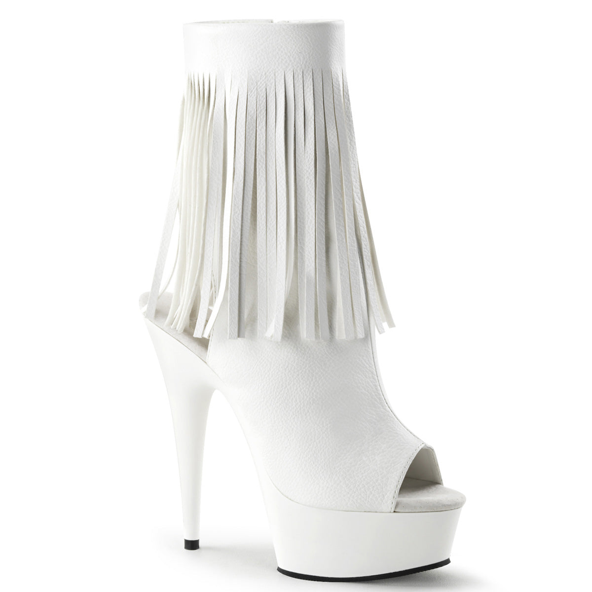 *6" Heel, 1 3/4" PF Open Toe/Heel Fringe Bootie, Side Zip (Pleaser DEL1019/BPU/M)