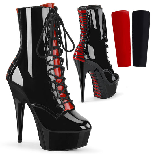6" Heel, 1 3/4" PF Two Tone Lace-up Ankle Boot, Side Zip (Pleaser DEL1020FH/B/M)