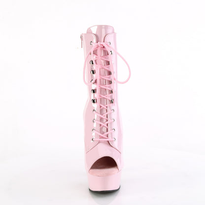 *6" Heel, 1 3/4" PF Peep Toe Lace-Up Ankle Boot, Side Zip (Pleaser DEL1021/B/M)
