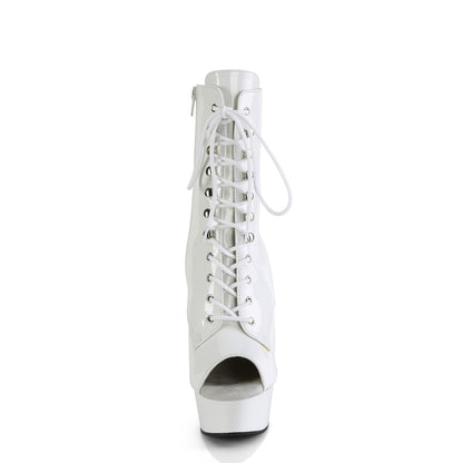 *6" Heel, 1 3/4" PF Peep Toe Lace-Up Ankle Boot, Side Zip (Pleaser DEL1021/B/M)