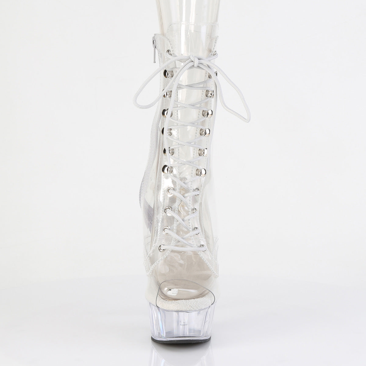 *6" Heel, 1 3/4" PF Clear Peep Toe Lace-Up Ankle Boot (Pleaser DEL1021C/C/M)