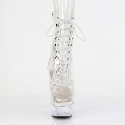 *6" Heel, 1 3/4" PF Clear Peep Toe Lace-Up Ankle Boot (Pleaser DEL1021C/C/M)