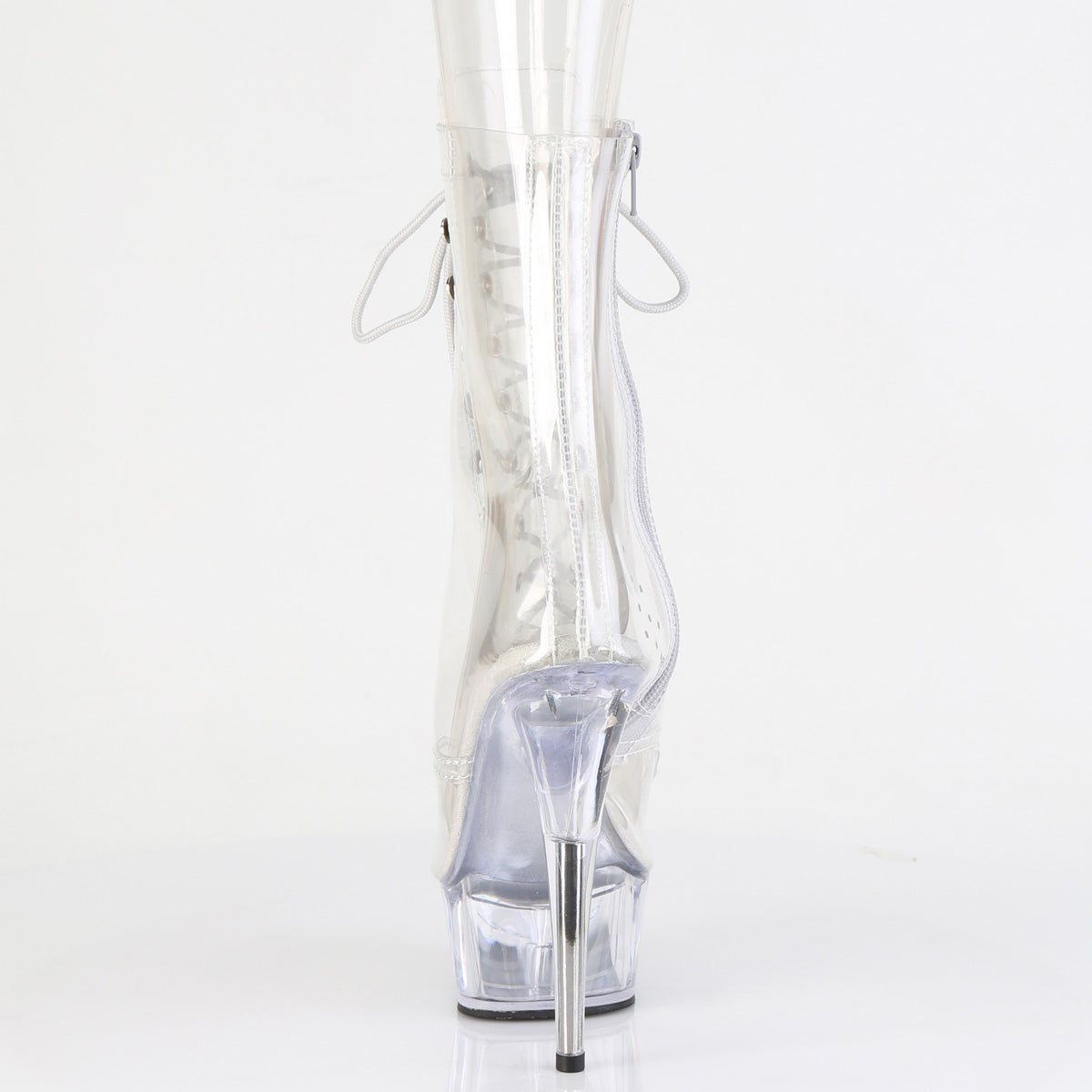 *6" Heel, 1 3/4" PF Clear Peep Toe Lace-Up Ankle Boot (Pleaser DEL1021C/C/M)