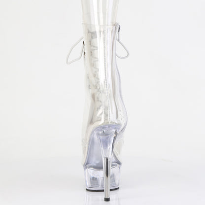 *6" Heel, 1 3/4" PF Clear Peep Toe Lace-Up Ankle Boot (Pleaser DEL1021C/C/M)