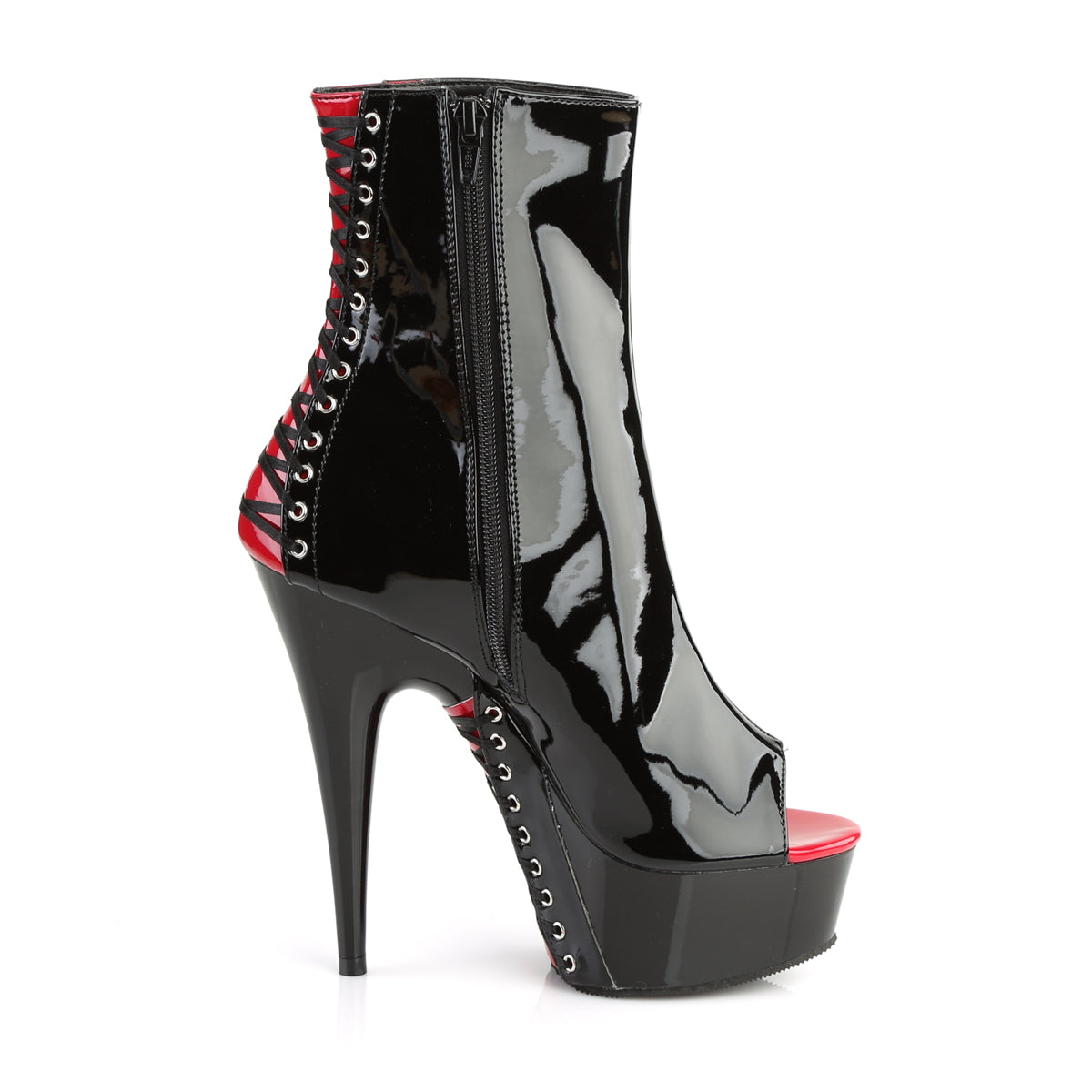*6" Heel,1 3/4" PF Peep Toe Corset Style Ankle Boot,Side Zip (Pleaser DEL1025/B-R/B)