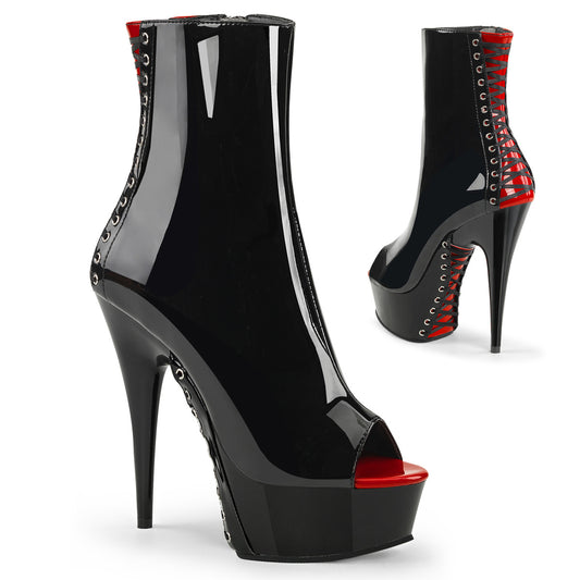 *6" Heel,1 3/4" PF Peep Toe Corset Style Ankle Boot,Side Zip (Pleaser DEL1025/B-R/B)