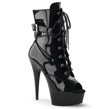 *6" Heel, 1 3/4" PF Peep Toe Lace-Up Ankle Boot, Side Zip (Pleaser DEL1033/B/M)
