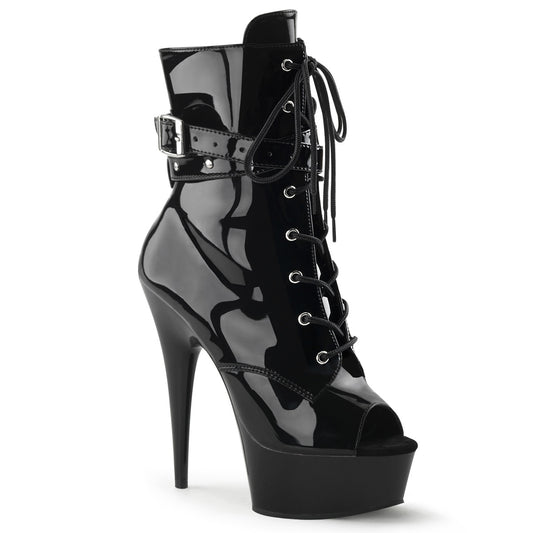 *6" Heel, 1 3/4" PF Peep Toe Lace-Up Ankle Boot, Side Zip (Pleaser DEL1033/B/M)