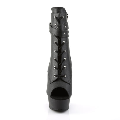 *6" Heel, 1 3/4" PF Peep Toe Lace-Up Ankle Boot, Side Zip (Pleaser DEL1033/B/M)
