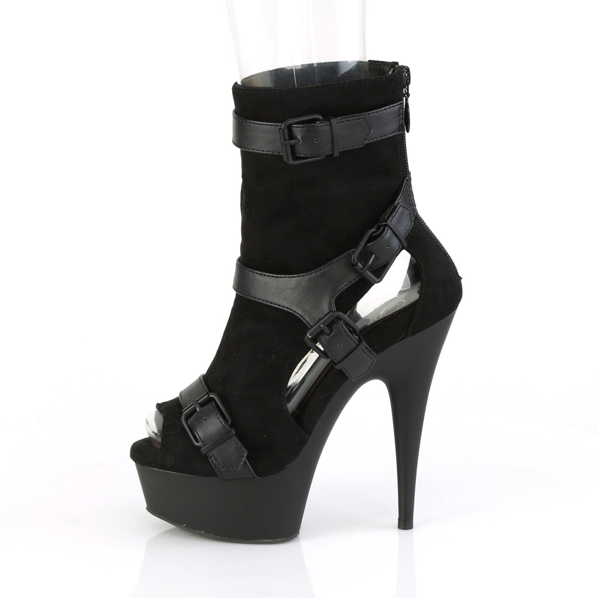 *6" Heel, 1 3/4" PF Peep Toe Ankle Boot, Back Zip (Pleaser DEL1037/BFS-PU/M)