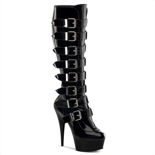 6" Heel, 1 3/4" PF Buckled Knee BT, Side Zip (Pleaser DEL2049/B/M)