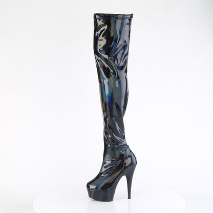 *6" Heel, 1 3/4" PF Stretch Thigh Boot,  12" Side Zip (Pleaser DEL3000HWR/BHG/M)