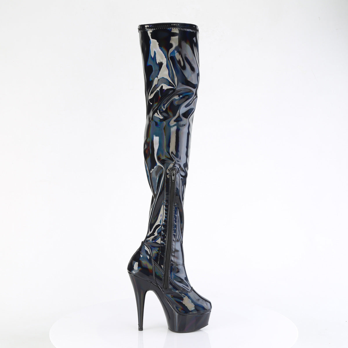 *6" Heel, 1 3/4" PF Stretch Thigh Boot,  12" Side Zip (Pleaser DEL3000HWR/BHG/M)