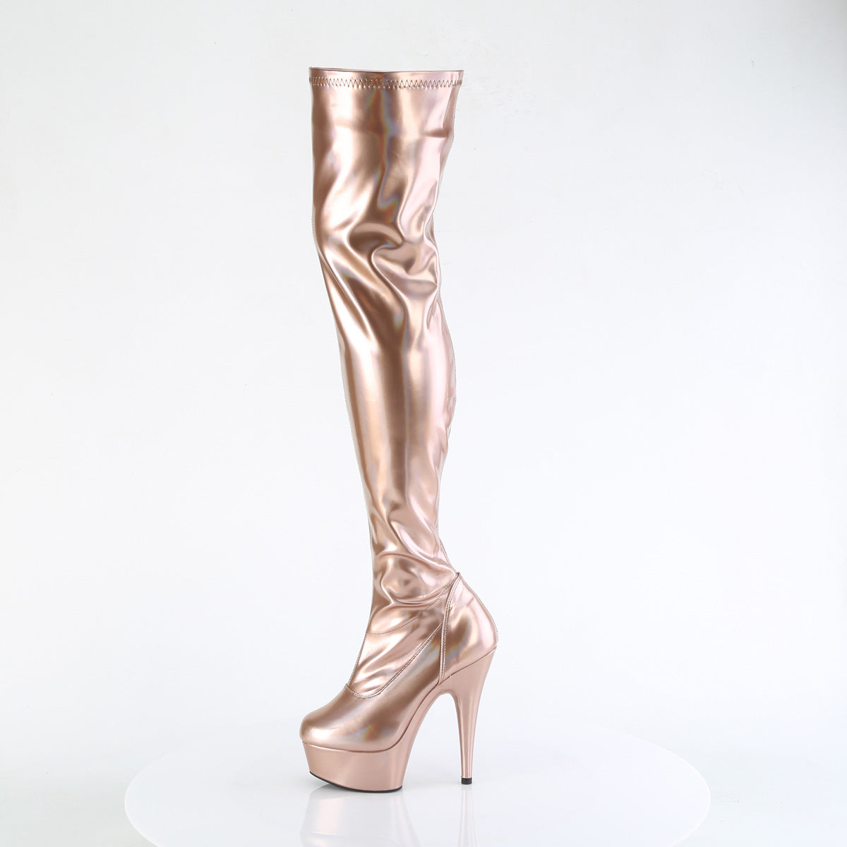 *6" Heel, 1 3/4" PF Stretch Thigh Boot,  12" Side Zip (Pleaser DEL3000HWR/BHG/M)