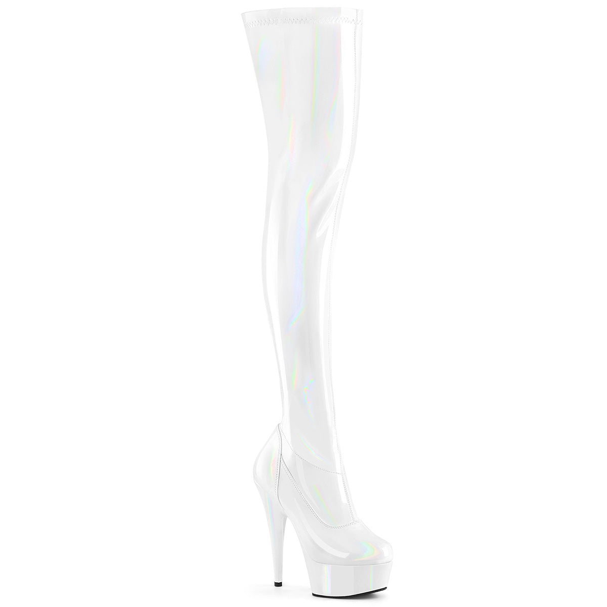 *6" Heel, 1 3/4" PF Stretch Thigh Boot,  12" Side Zip (Pleaser DEL3000HWR/BHG/M)
