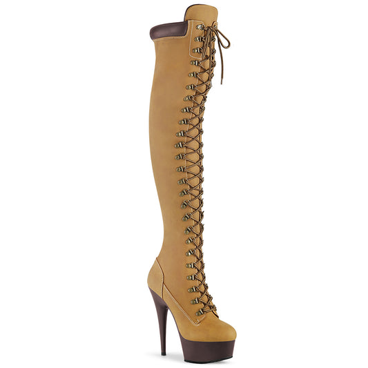 *6" Heel, 1 3/4" PF Lace-Up Front Thigh High Boot, Side Zip (Pleaser DEL3000TL/TNBPU/DBN)