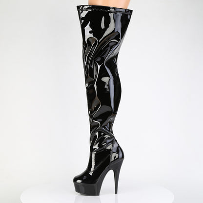 6"  Heel, 1 3/4" PF Wide Calf Stretch Thigh Boot, Side Zip (Pleaser DEL3000WCF/B/M)