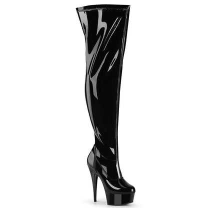 6"  Heel, 1 3/4" PF Wide Calf Stretch Thigh Boot, Side Zip (Pleaser DEL3000WCF/B/M)