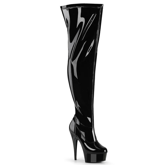 6"  Heel, 1 3/4" PF Wide Calf Stretch Thigh Boot, Side Zip (Pleaser DEL3000WCF/B/M)