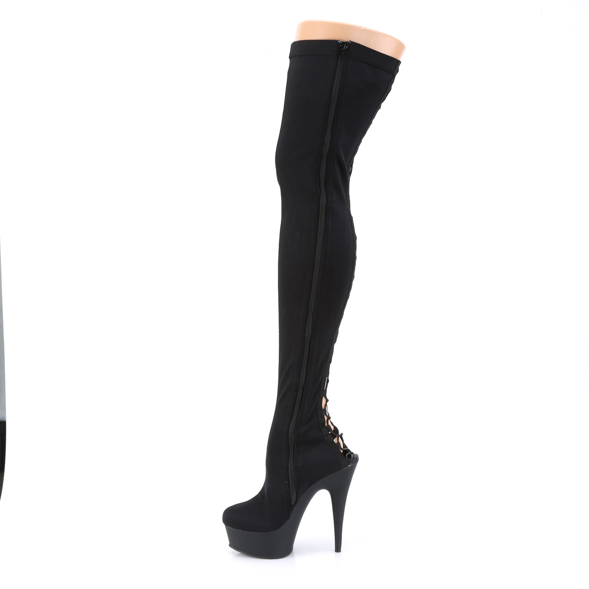 6" Heel, 1 3/4" PF Back Lace-Up Thigh Boot, Side Zip (Pleaser DEL3003/BLYR/M)