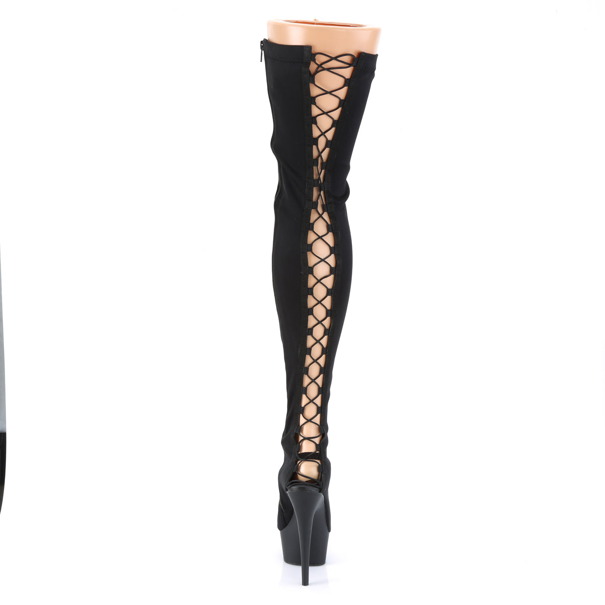 6" Heel, 1 3/4" PF Back Lace-Up Thigh Boot, Side Zip (Pleaser DEL3003/BLYR/M)
