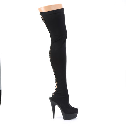 6" Heel, 1 3/4" PF Back Lace-Up Thigh Boot, Side Zip (Pleaser DEL3003/BLYR/M)