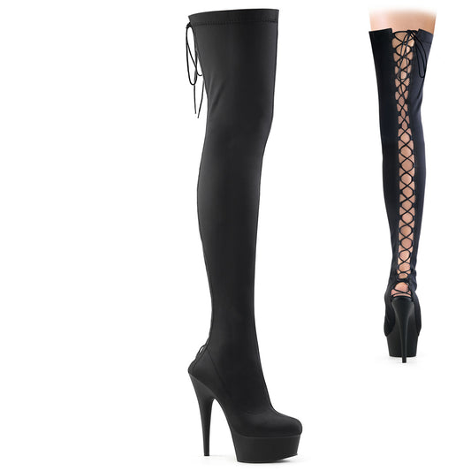 6" Heel, 1 3/4" PF Back Lace-Up Thigh Boot, Side Zip (Pleaser DEL3003/BLYR/M)