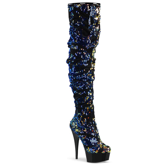 *6" Heel, 1 3/4" PF Slouch Thigh Boot, Side Zip (Pleaser DEL3004/BLUSQ/B)