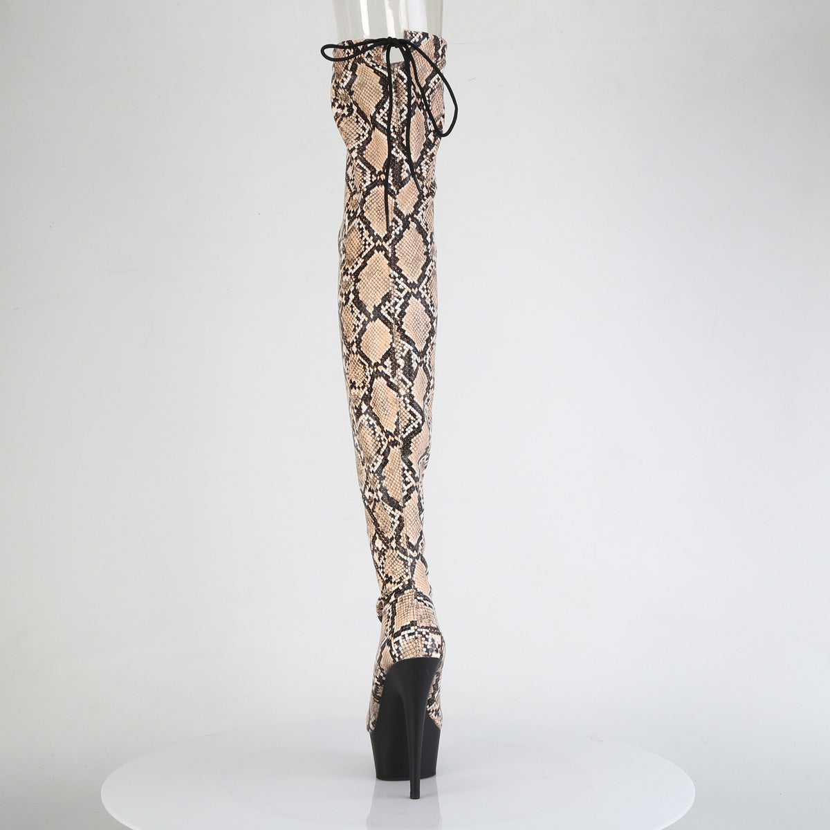*6" Heel, 1 3/4" PF Stretch Snake Print Pull-On Thigh Boot (Pleaser DEL3008SP-BT/GY-B/B)