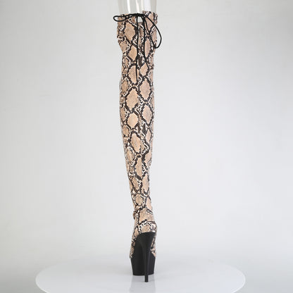 *6" Heel, 1 3/4" PF Stretch Snake Print Pull-On Thigh Boot (Pleaser DEL3008SP-BT/GY-B/B)