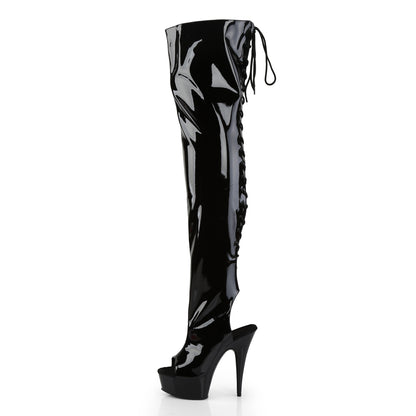 6" Heel,1 3/4" PF Open Heel/Toe Lace Up Back Thigh High Boot (Pleaser DEL3017/B/M)