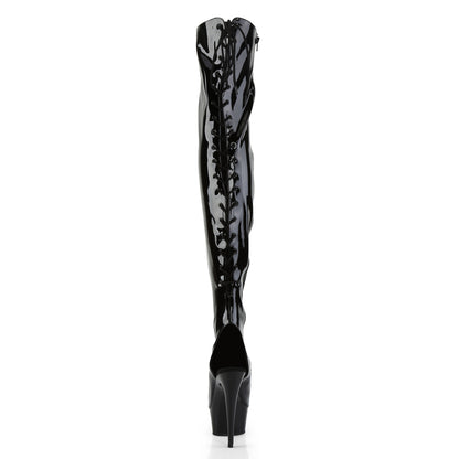 6" Heel,1 3/4" PF Open Heel/Toe Lace Up Back Thigh High Boot (Pleaser DEL3017/B/M)