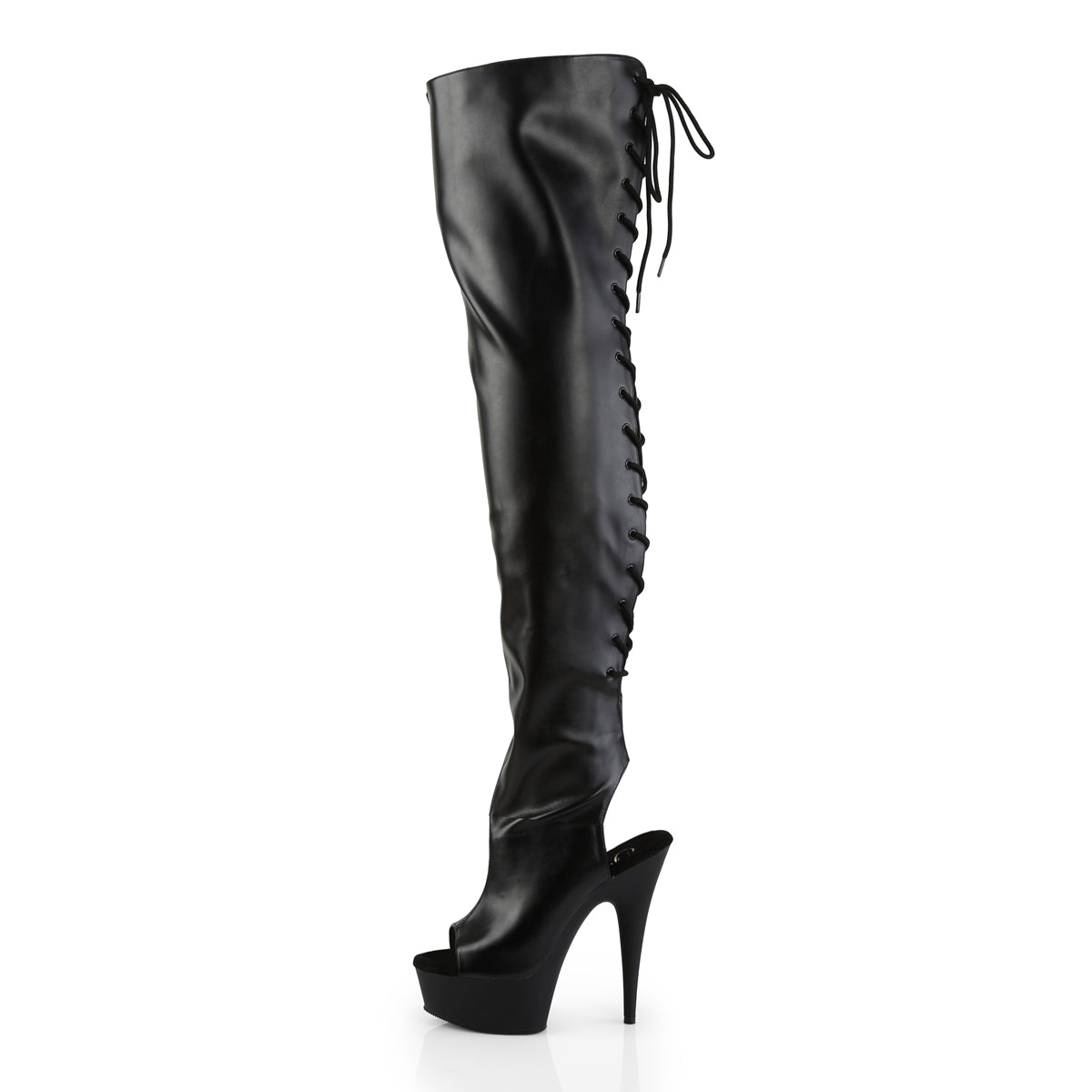 6" Heel,1 3/4" PF Open Heel/Toe Lace Up Back Thigh High Boot (Pleaser DEL3017/B/M)