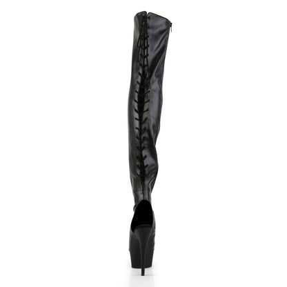 6" Heel,1 3/4" PF Open Heel/Toe Lace Up Back Thigh High Boot (Pleaser DEL3017/B/M)