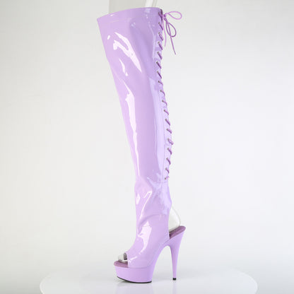 6" Heel,1 3/4" PF Open Heel/Toe Lace Up Back Thigh High Boot (Pleaser DEL3017/B/M)
