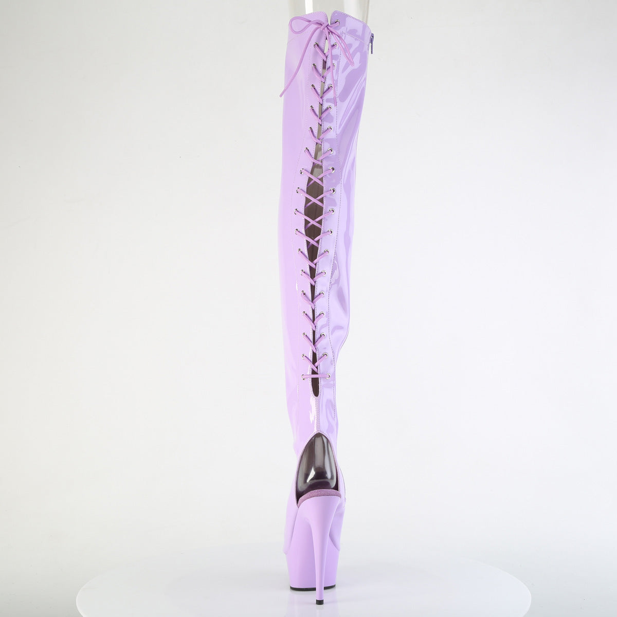 6" Heel,1 3/4" PF Open Heel/Toe Lace Up Back Thigh High Boot (Pleaser DEL3017/B/M)