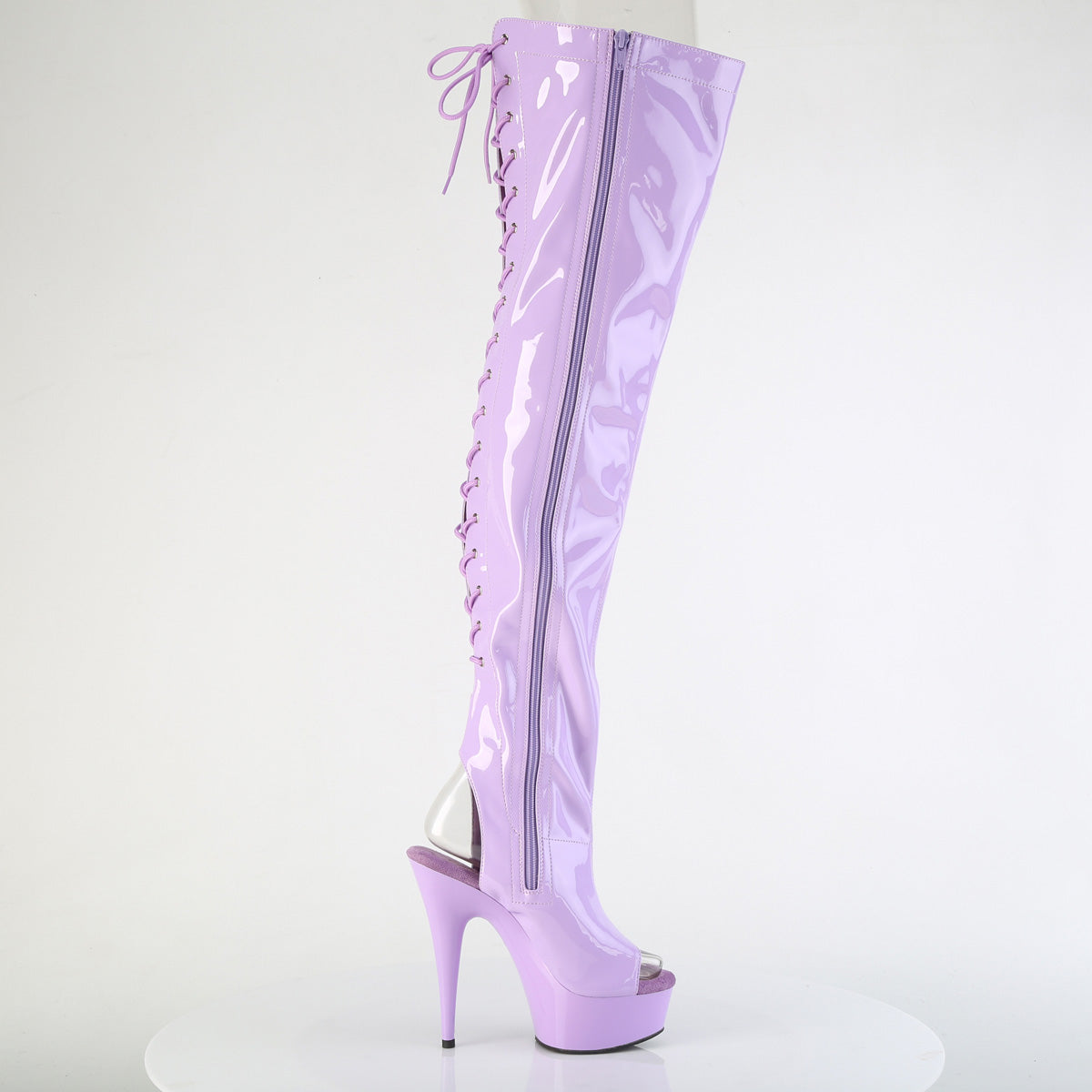 6" Heel,1 3/4" PF Open Heel/Toe Lace Up Back Thigh High Boot (Pleaser DEL3017/B/M)