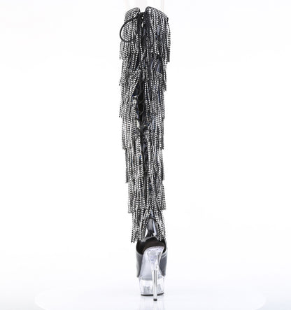 6" Heel, 1 3/4" PF 7-Layer Fringe Lace-Up Back Thigh Boot (Pleaser DEL3017HG-RSF/BHG/C)