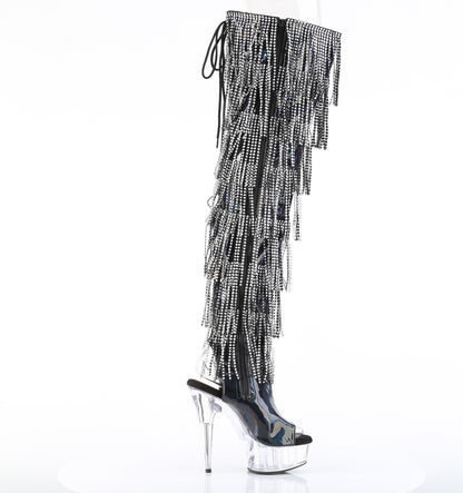 6" Heel, 1 3/4" PF 7-Layer Fringe Lace-Up Back Thigh Boot (Pleaser DEL3017HG-RSF/BHG/C)