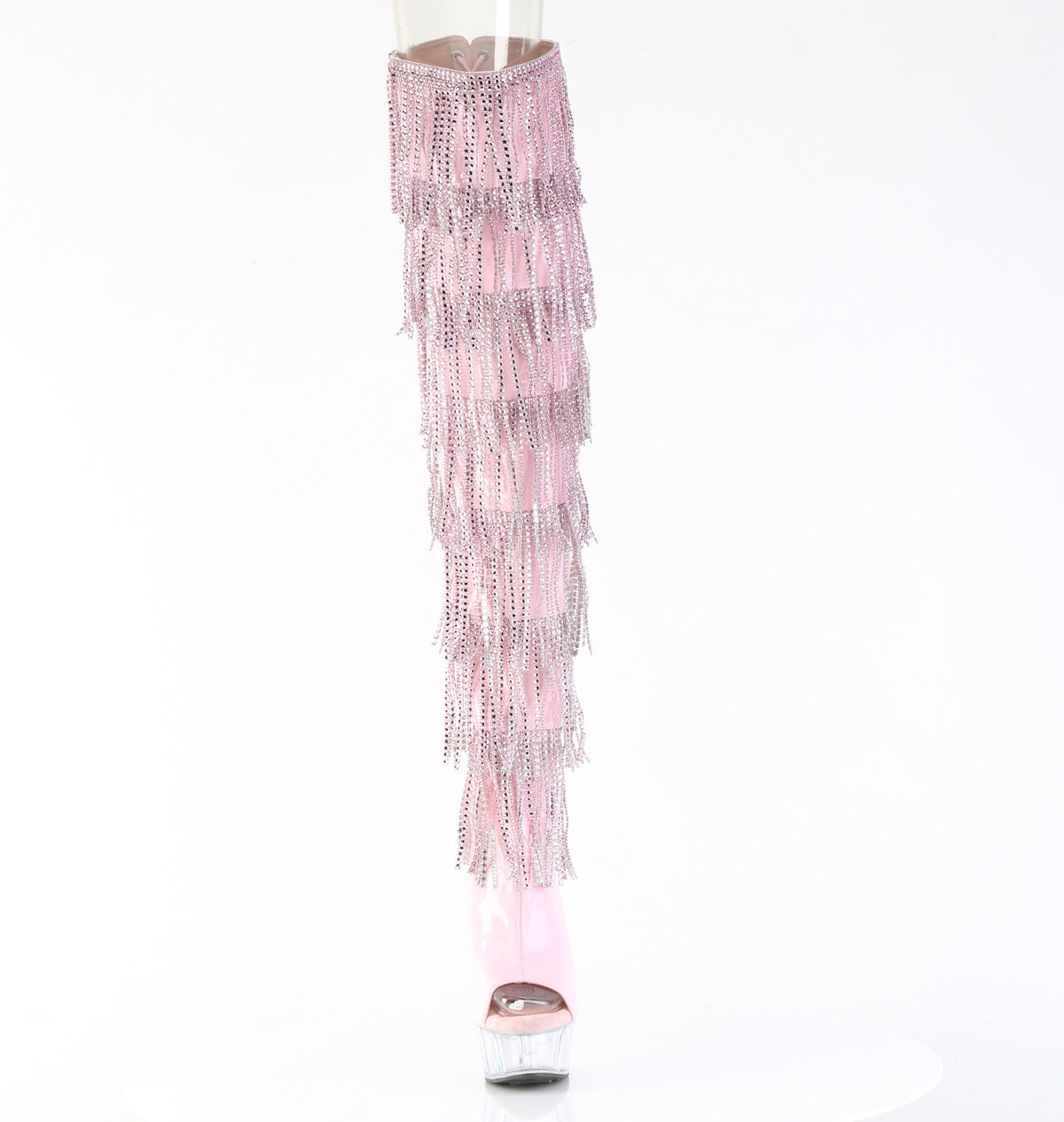 6" Heel, 1 3/4" PF 7-Layer Fringe Lace-Up Back Thigh Boot (Pleaser DEL3017HG-RSF/BHG/C)